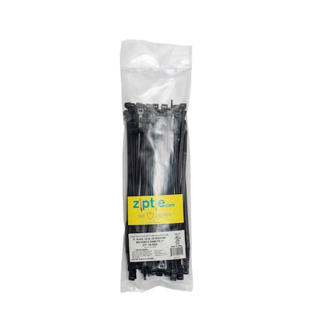 South Main Hardware Cable Tie, 8 in L, 2 in Max Bundle Dia., Black, Nylon, 75 lb Strength, 100 PK 220138